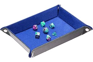 Onwon Dice Holder - Double Sided PU Leather and Velvet Folding Tray Dice Pad for Gaming and Table Games (Blue)