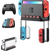 ZAONOOL Wall Mount for Nintendo Switch and Switch OLED with 2 Controller Wall Holders, Metal Wall Mount Kit Stand with 5 Game Card and 4 JoyCon Shelfs, Safely Store Console Near or Behind TV, Black