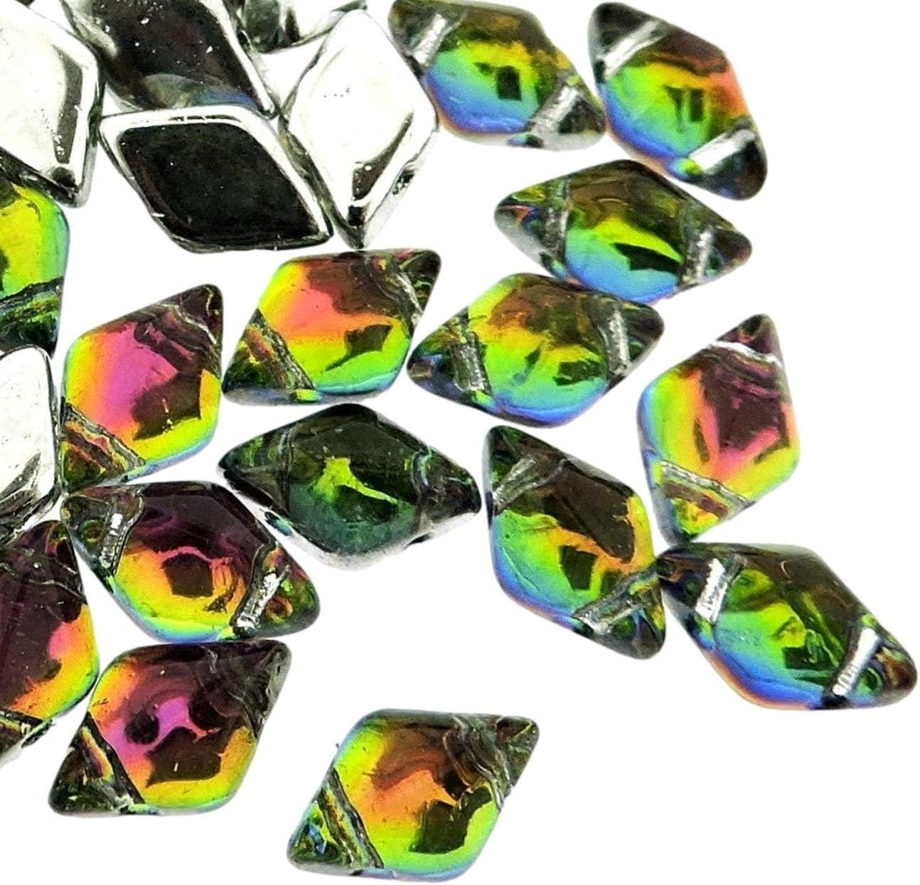 Czech Glass GemDuo Beads, 2-Hole Diamond Shaped Beads 5x8mm, 10 Grams, Backlit Utopia
