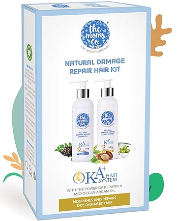 The Moms Co. Natural Damage Repair KA + Hair Care Kit with Hair Shampoo & conditioner with Keratin and Moroccan Argan Oil for Dry & Damaged Hair 400 ML