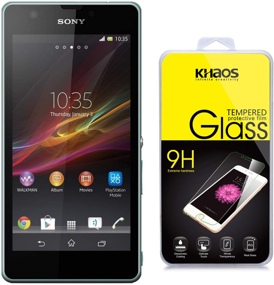 KHAOS for Sony Xperia ZR M36h Dogo C5502 [Tempered Glass] Screen Protector [0.3mm Ultra Thin 9H Hardness 2.5D Round Edge], Lifetime Replacement Warranty