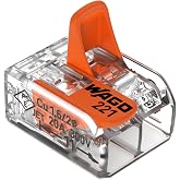 WAGO 221-412 Lever-Nuts&reg; Splicing Connector | for Solid and Stranded Conductors | 2-Conductor with Operating levers | 24-12 AWG | Transparent housing | [Bag of 10 Pieces]