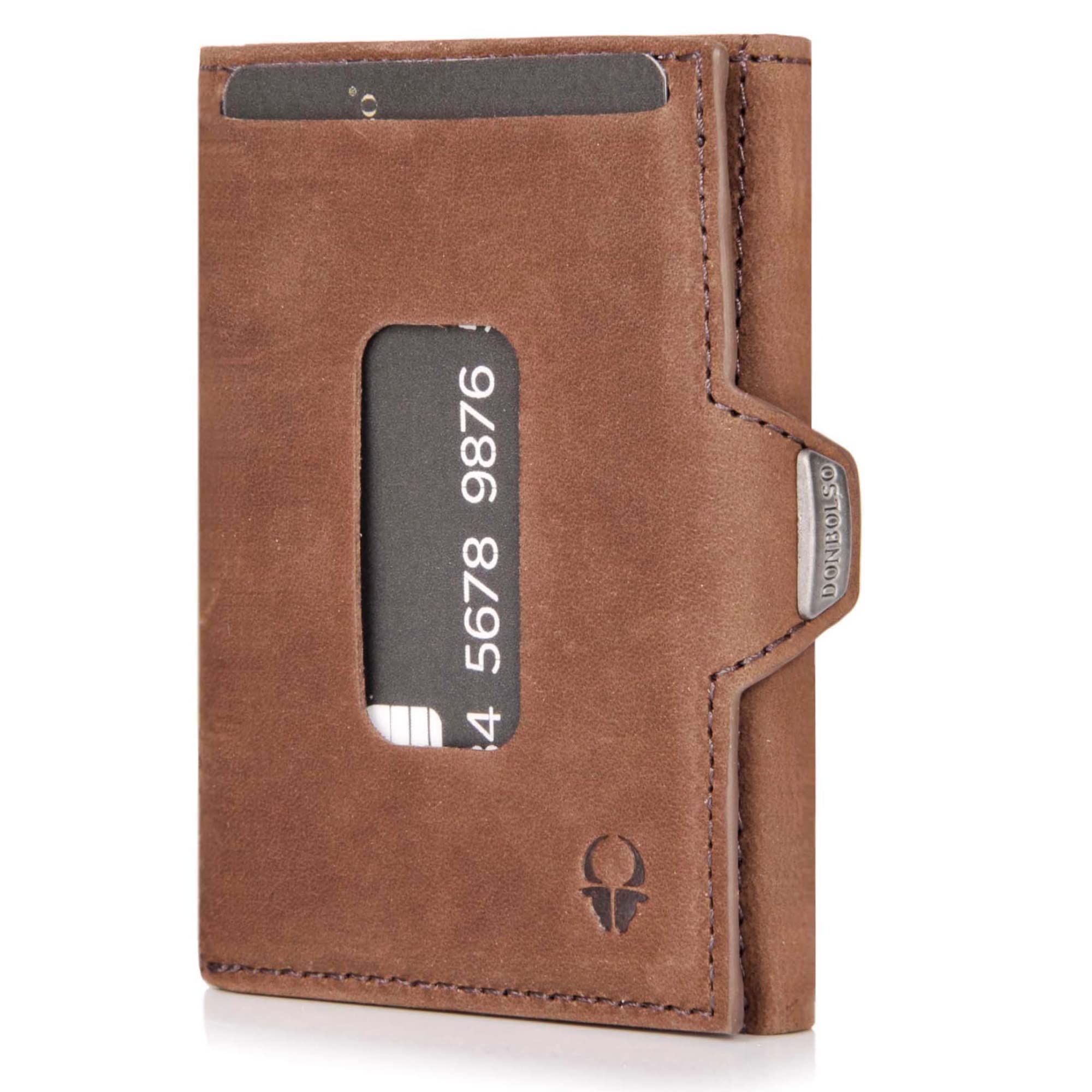 DONBOLSO Wallet XS I Modern Card Holder Without Coin Pocket I Up to 8 Credit Cards I Slim Wallet with RFID Protection I Genuine Leather Mini Purse for Men & Women I Brown Vintage