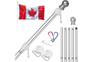ZMTECH Flag Pole Kit, 6FT Tangle Free Flag Pole for Outside House, Flagpoles for Boat Truck Without Bracket (Silver)