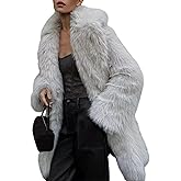 Rseoutlh Women's Faux Fur Coat Fluffy Fuzzy Jacket Winter Warm Long Sleeve Lapel Furry Jackets Shaggy Parka Mid Coat