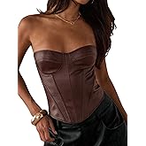 SHENHE Women's PU Leather Corset Top Lace Up Strapless Y2k Going Out Corset Bustier Tube