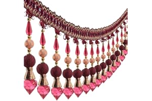 EMDOMO 3yards Beading Fringe Trimming Long Beads Tassel Curtain Trim Ribbon Trim for Cover Edge Decorative (red)