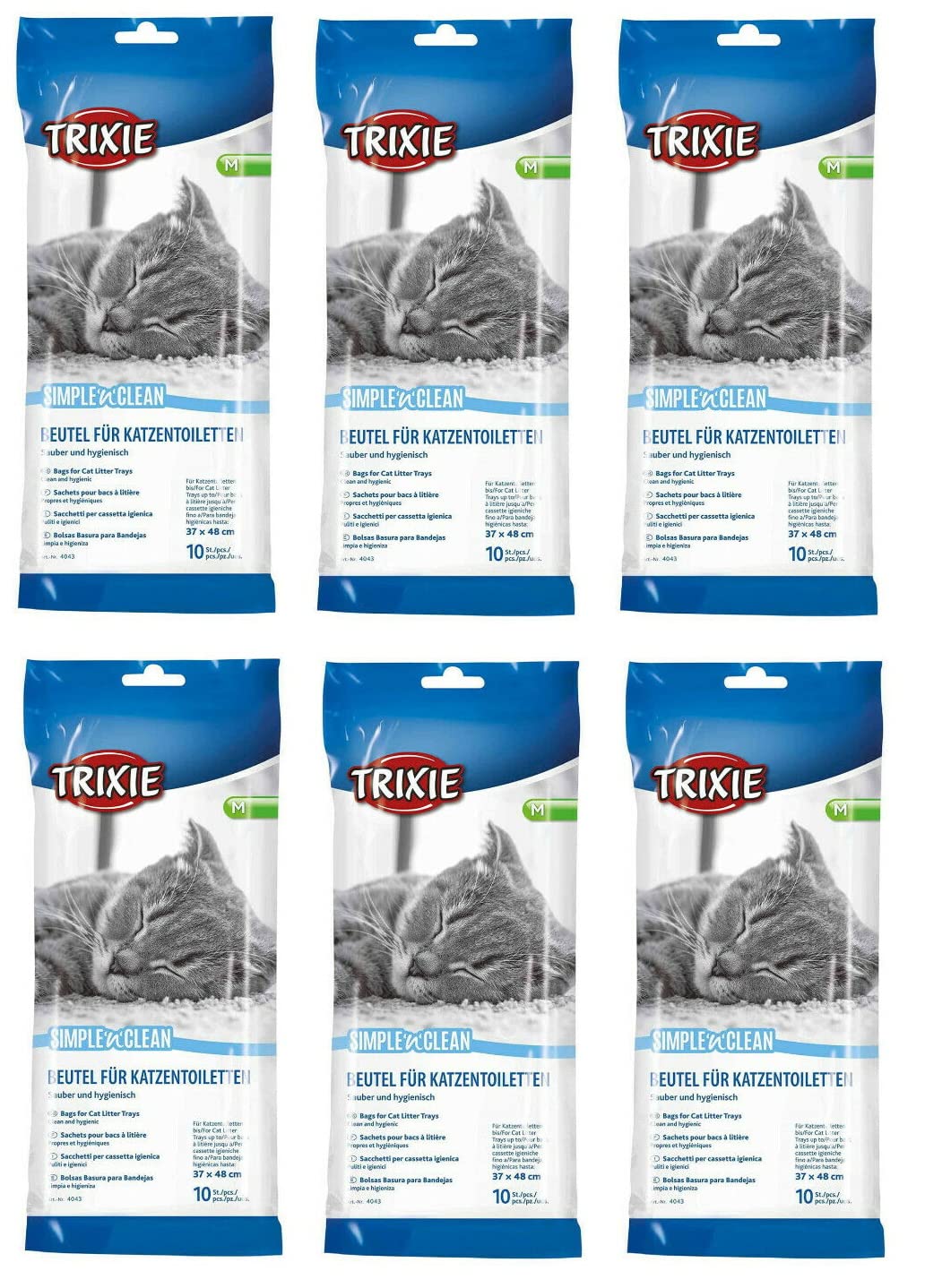 6 PACK TRIXIE SIMPLE 'N' CLEAN BAGS FOR CAT LITTER TRAY LINERS MEDIUM 10 PCS 37 X 48 CM