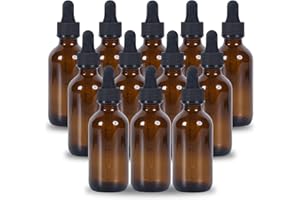 YONKAN 1 oz Dropper Bottle 12 Pack Amber Glass Boston Bottles 30ml with Eye Droppers Black Caps for Essential Oils, Perfume, Leak Proof Travel Bottles for Liquids