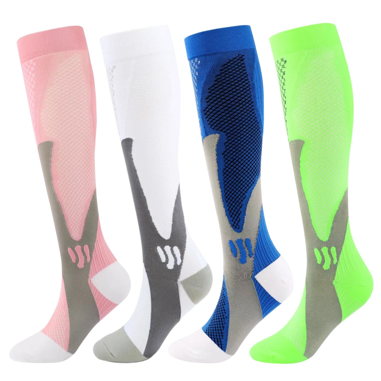 Photo 1 of *****ONLY ONE***
Kickticks Compression Socks 4 Paris for Women & Men 20-30mmhg Knee High Circulation Support for Running Nurse Sport Kinesio Function(Blue/White/Green/Pink, L/XL)