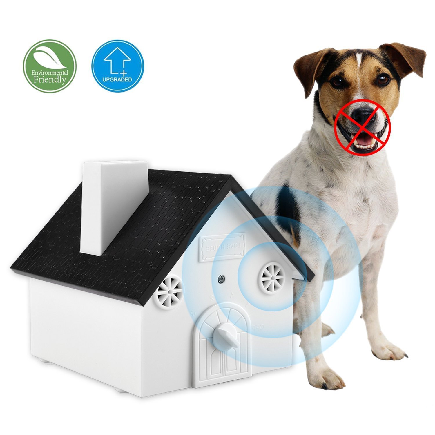 Ultrasonic Dog Bark Controller Anti-Barking Device Sonic Bark Deterrents Training Tool, Outdoor & Indoor Uses, Safe for Dogs, Pets and Human, Birdhouse Shape up to 50 Feet Range, Hanging or Mounting