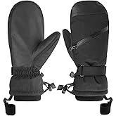 QKURT Ski Mittens, Winter Waterproof Gloves With Touchscreen, Mens Thermal Snow Mittens for Cold Weather, Outdoor Skiing, Running, Cycling, Hiking