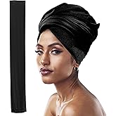 Headwraps for Black Women, 66" Extra Long Velvet Hair Turban, Headscarf Ties Coverings, Headbands Hijab for African Locs (Black)