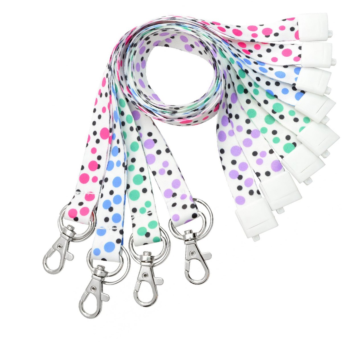 Specialist ID 4 Pack - Cute Polka Dot Fashion Lanyard for ID Badges & Keys - Features Keychain and Trigger Snap Hook ID Clasp - Soft Feel and Safety Breakaway (Assorted Colors)