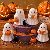 Leinuosen 4 Pcs Halloween Ghost Figurines Table Decor Ghost Drink Pumpkin | Cute Halloween Desk Decor, Resin Statue Table Centerpiece Ornament, Shelf Coffee Bar Mantel Tabletop Desk Display Supply