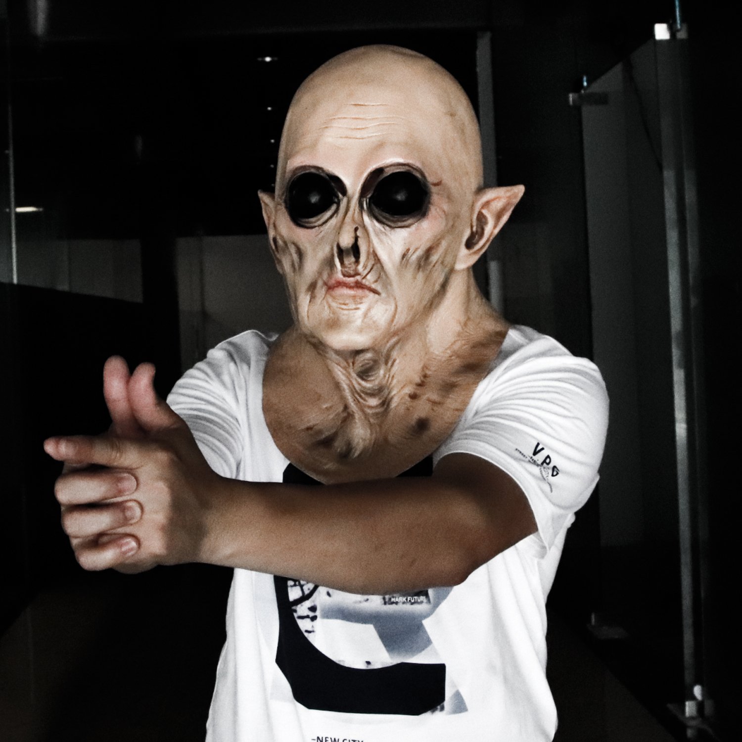 Molezu Horror UFO Alien Mask, Latex Creepy Geezer Mask, Halloween Costume Party Decoration Mask