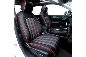HKZ Fit CRV Car Seat Cover Full Set for Honda CR-V 2023 2024 2025 CRV LX;EX;EX-L;Sport;Touring;Special Edition & Hybrid Model - Leather (Scottish Style Black/Red)