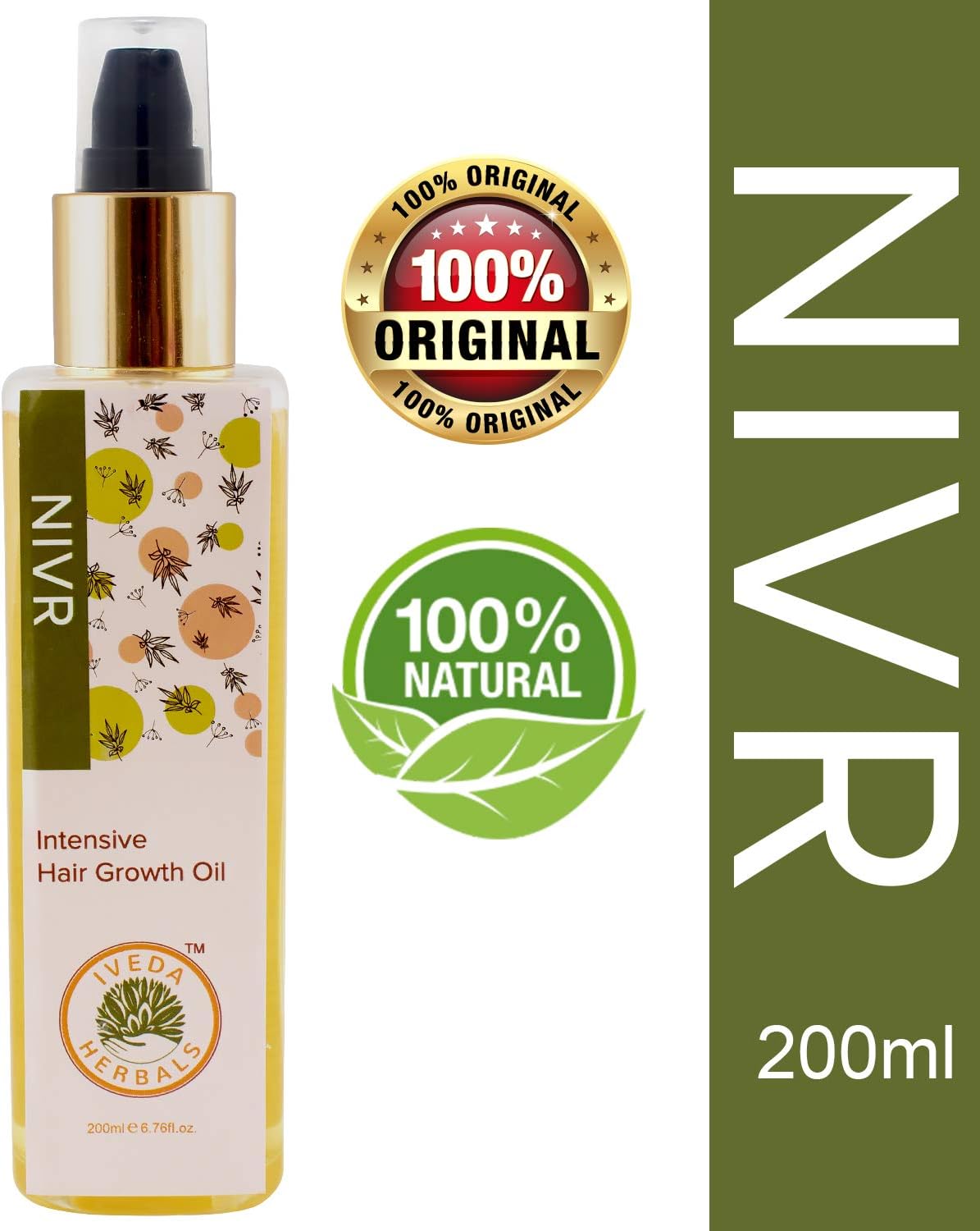 Nivr Ayurvedic Hair Growth Oil (200 ML) Specially Formulated With 6 Scalp Nourishing Herbs Like Bhringraj, Neeli & Amla - Control Hair Fall & Get Healthy, Long Hair Naturally