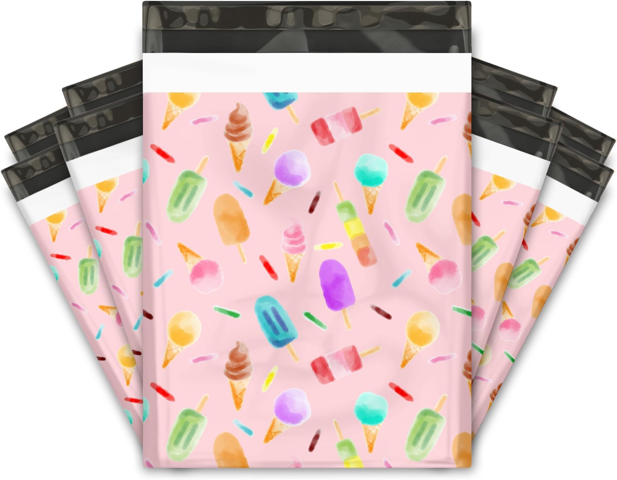 10x13 (100) Ice Cream Treats Designer Poly Mailers Shipping Envelopes Premium Printed Bags