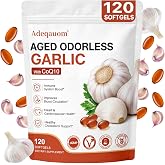 Aged Garlic Extract Softgels 1200 mg Odorless with CoQ10 Ubiquinol &amp; Vitamin K2, 2 Years Aged Matured &ndash; Standardized for S-Allyl Cysteine | Heart &amp; Immune Antioxidant Supplements, 120 Softgels