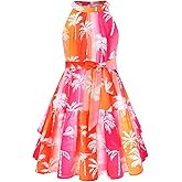 GRACE KARIN Girls Summer Beach Dress Floral Hawaiian Halter Chiffon Party Wedding Vacation Sundress 7-14Y