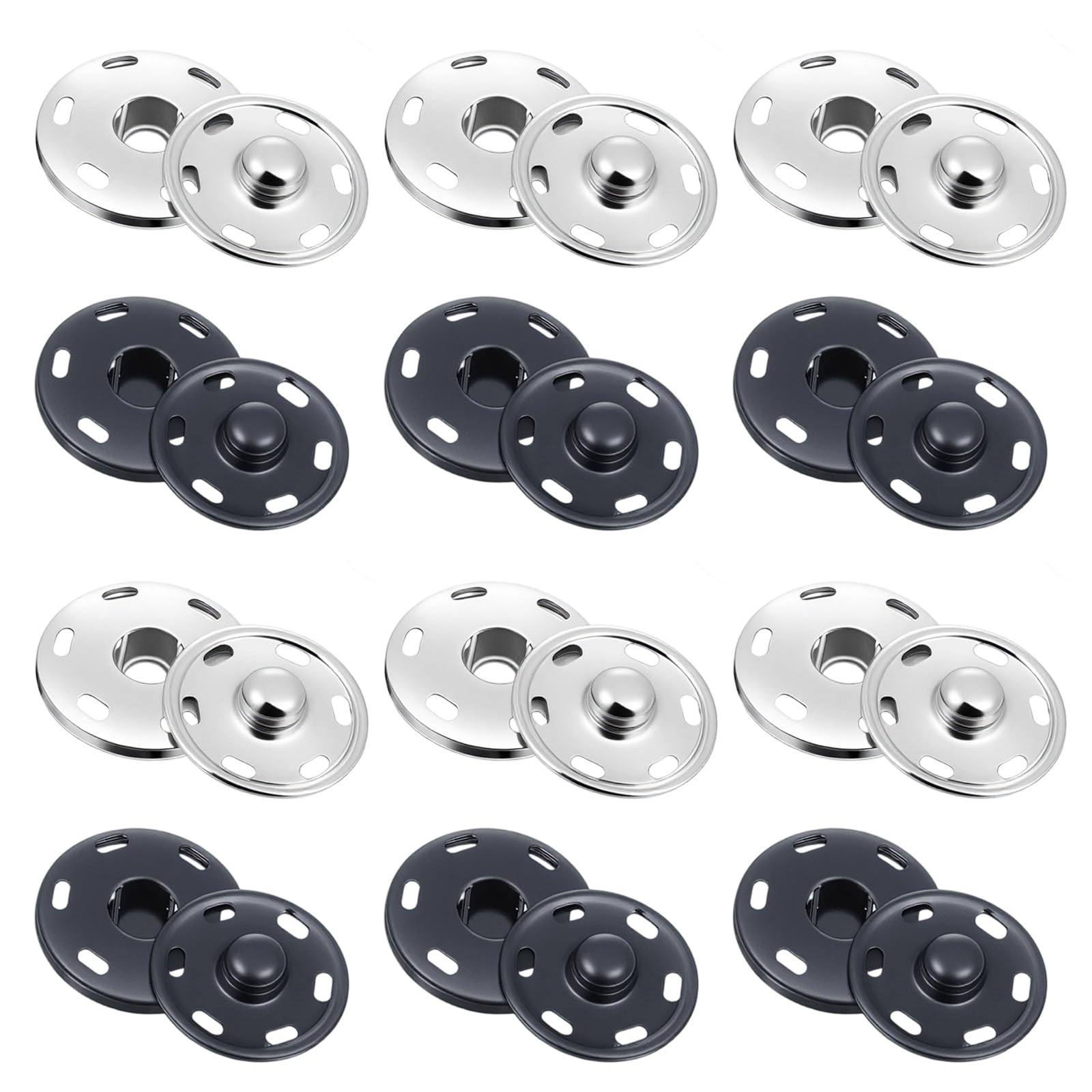 Photo 1 of 12 Sets Large Snaps for Sewing Sew on Snaps for Clothing Metal Snap Fasteners Press Studs for Fabric Sewing Clothing 0.75 Inch 19mm Diameter, Black and Silver