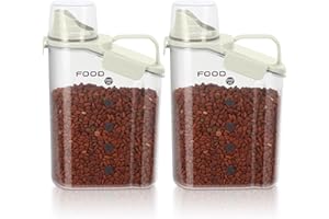 LEAWALK 3-5 LBS Dog Food Storage Container Upgraded Large Nozzle BPA-free, Plastic Pet Food Storage Containers, With 4 Sealed Clasps, 1 Measuring Cup and Handle (2,Beige, 3L)