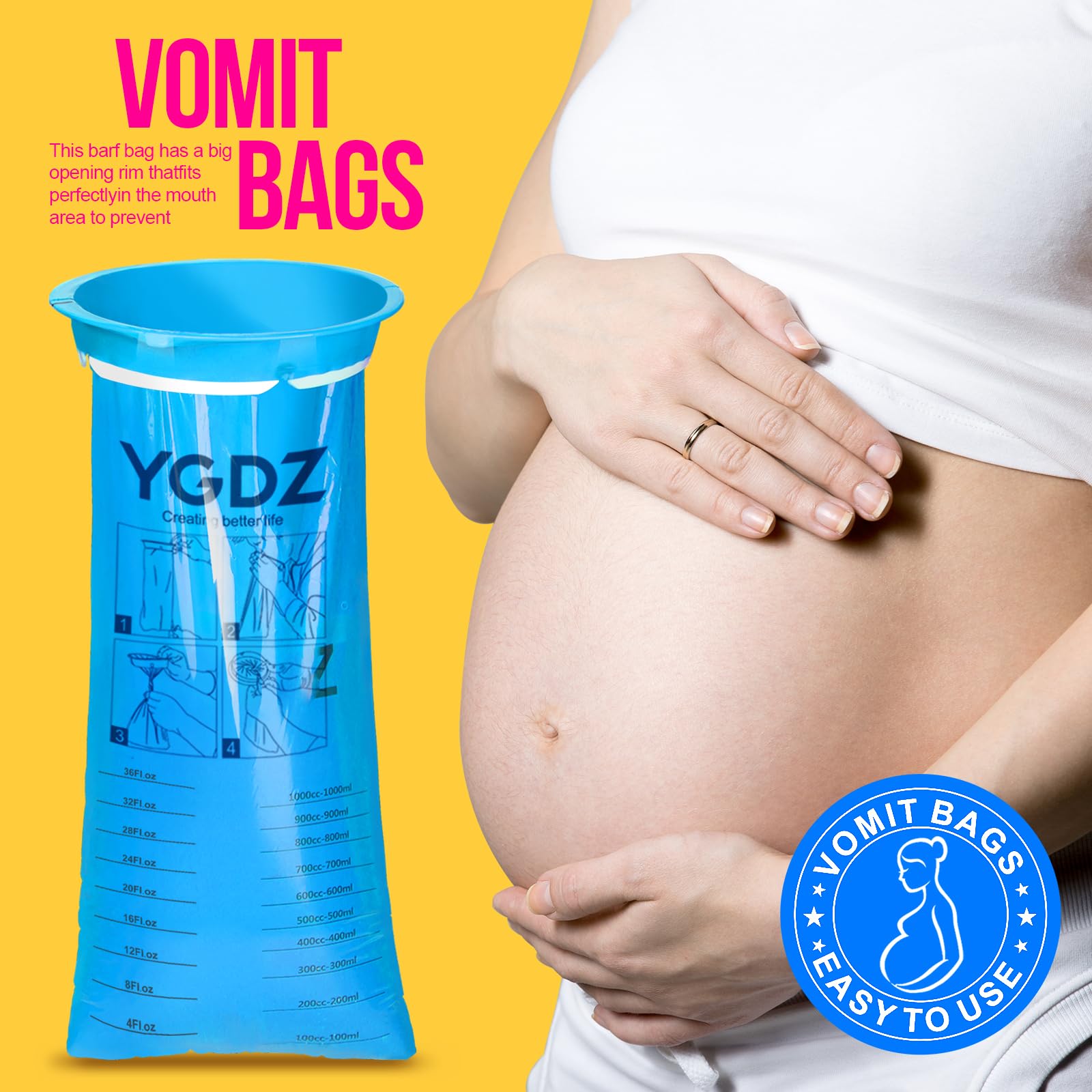 YGDZ YGDZ Vomit Bags Disposable, 15 Pack 1000ml Emesis Bag Disposable– Leak Resistant, Medical Grade, Portable, Puke Throw Up Nausea Barf Bags for Travel, Motion Sickness, for Women, Kids