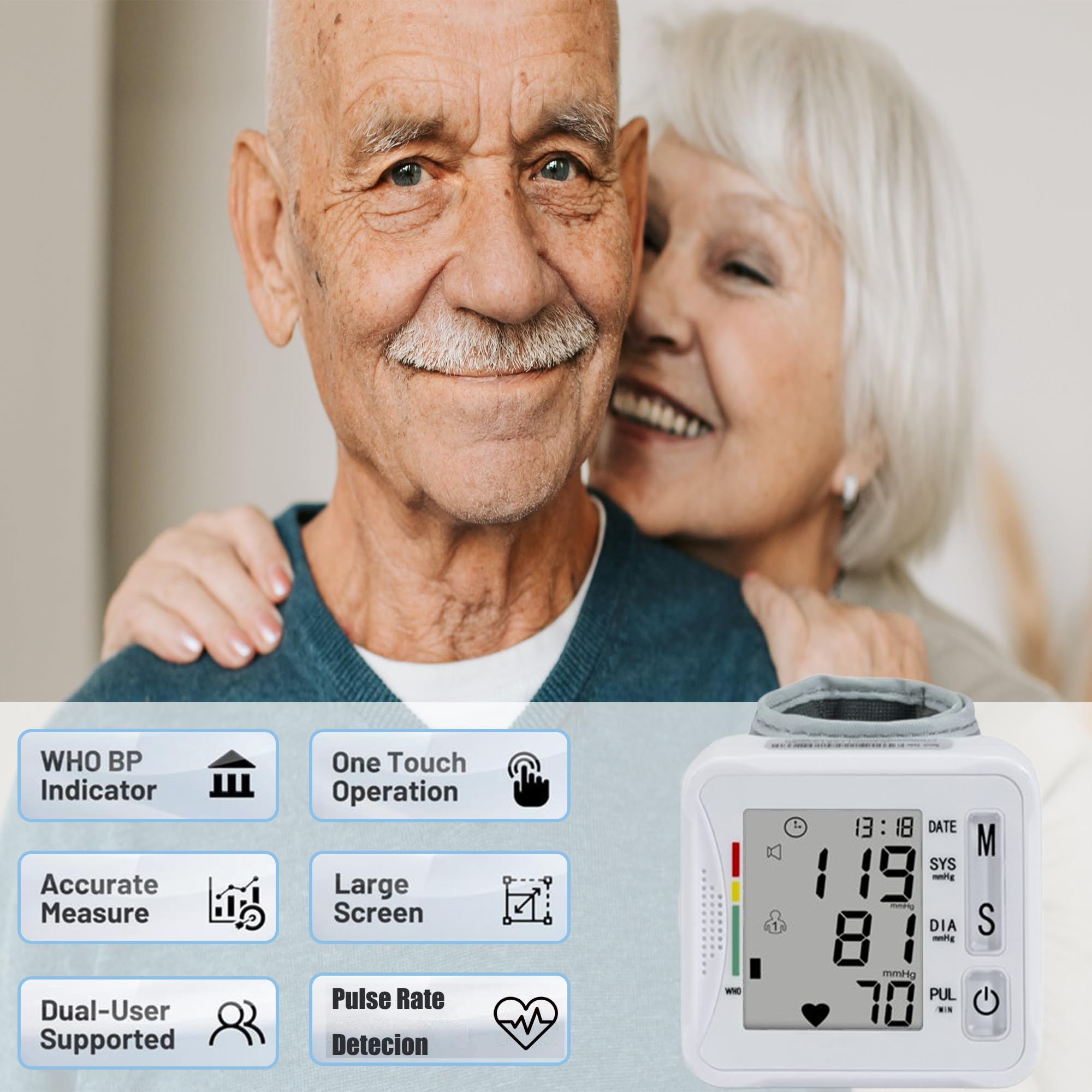 TOPBOMED Electronic Blood Pressure Monitor,Wrist Blood Pressure Monitor 2x99 Reading Memory for Adults Wrist BP Monitor with Carrying Case for Home Use