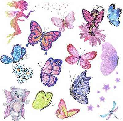 Wendergo 12 Sheets Butterfly Temporary Tattoos Kids Girls Glitter Stickers