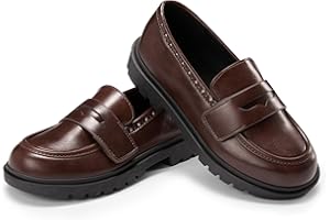 PATPAT Unisex Kids Boys Girls Hook and Loop Penny Loafers Chunky Platform Slip On Loafer Dress Shoes for School Wedding Birthday Party Prom