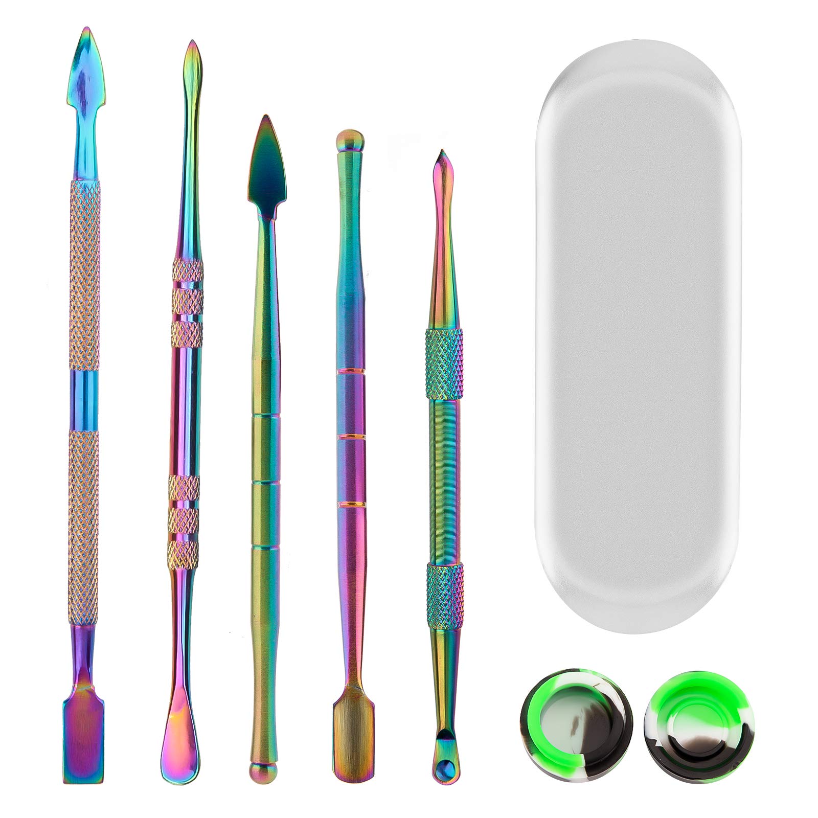 LUTER 5 PCS Wax Carving Tools Wax Carving Tool Kit Stainless Rainbow Sculpting Tools Wax Carving Tools and a 3ml Silicone Container for Sculpting, Modeling, Scraping, Shaping