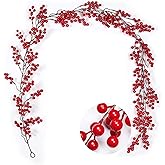 Artificial Berry Garland 6.4FT, Red Christmas Garland with Berries for Tree, Mantel, Table, Fireplace, Indoor Christmas Decorations & Holiday Home Decor(Red Fruit)