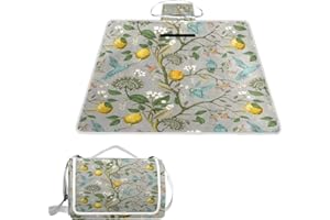 MNSRUU Picnic Blanket Waterproof Foldable, Birds Lemons Flowers and Hummingbirds Large Outdoor Picnic Blanket Beach Blankets Camping Blanket Travel Mat, Shoulder Strap Tote, Rectangle 57x59in