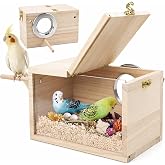 Rypet Parakeet Nesting Box, Cockatiel Bird Nest Box with Perch(S) | Wood Bird Cage House, Transparent Thwartwise Design, Warm &amp; Durable for Cockatiel Lovebirds Budgie Finch Parrotlets Canary