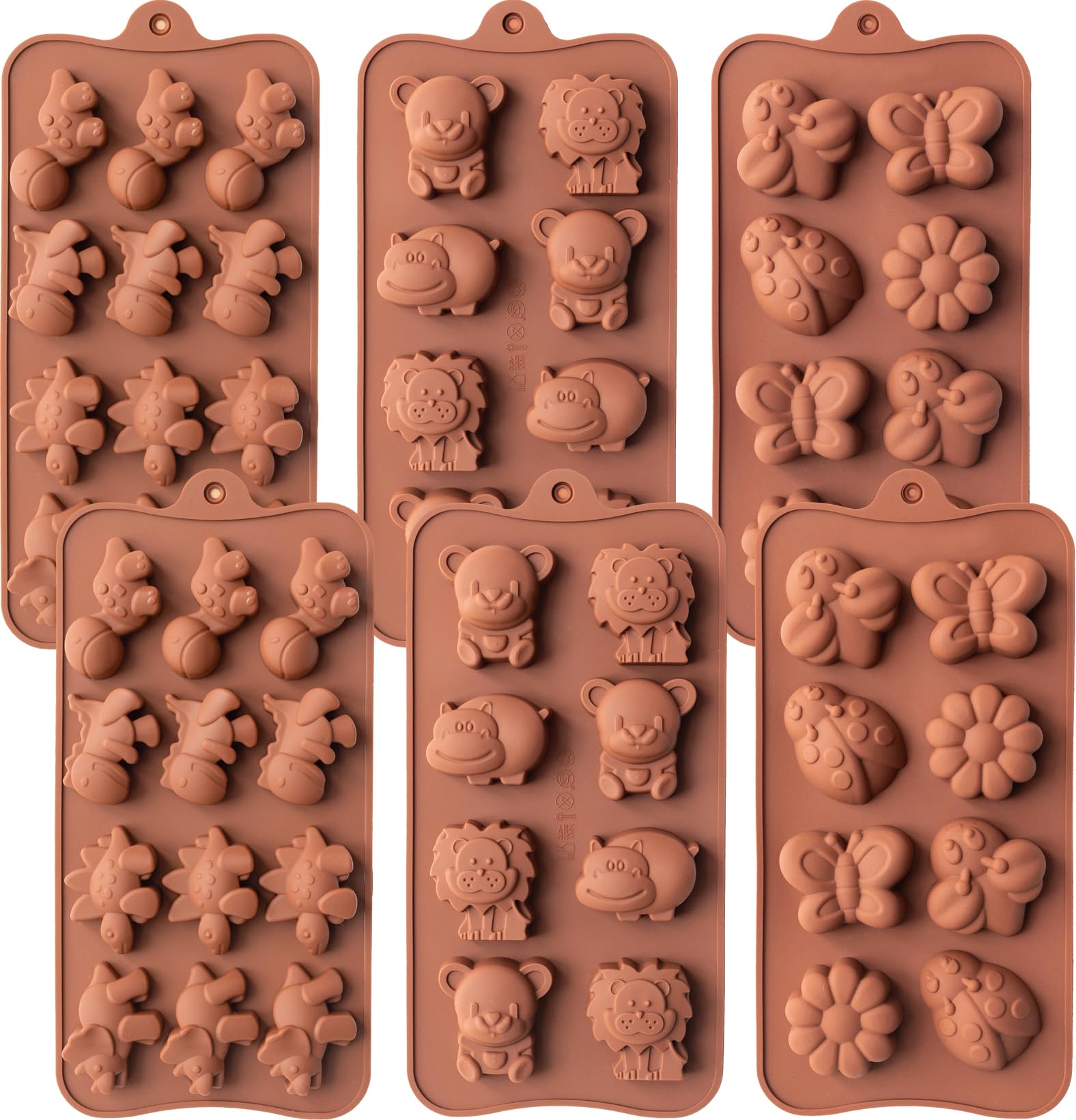 Photo 1 of WARM TIME 6 Pcs Silicone Chocolate Mold Set - Food-Grade Non-Stick Candy Molds Cookery Moulds for Chocolate, Candy, Jello, Soap & Crayon - Animal Shapes