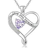 Infinity Heart Necklaces for Women - S925 Sterling Silver Love Heart Birthstone Pendant Necklace, Wedding Anniversary, Birthday, Mothers Day Gifts for Mom, Mother, Wife, Girlfriend