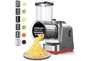 ATBKIT Electric Cheese Grater, Salad Maker With 6 Different Shapes of Blades, 250W Electric Slicer Shredder, Electric Salad Machine for Cheeses, Fruits, Vegetables