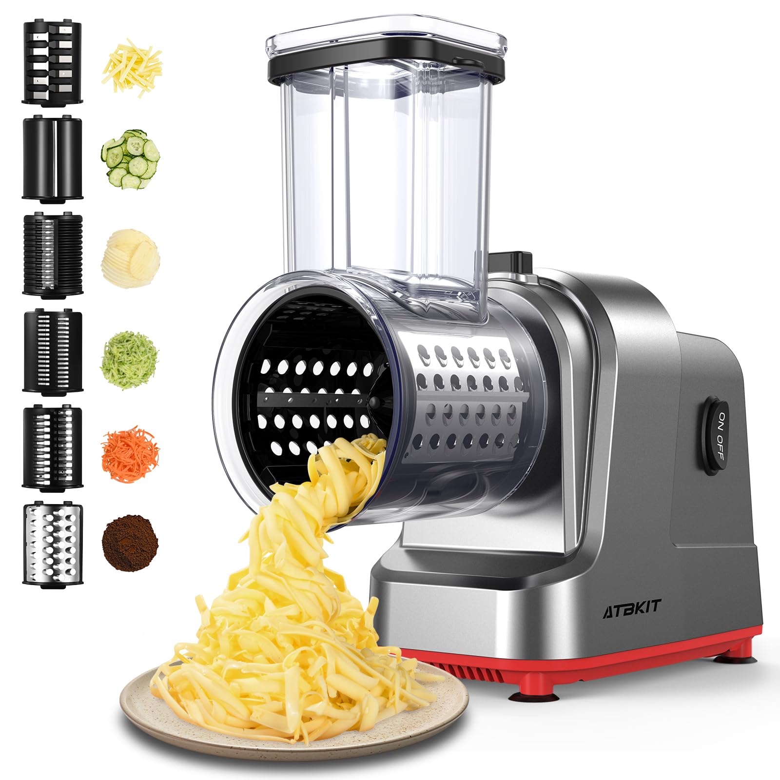 Photo 1 of Electric Cheese Grater, Salad Maker With 6 Different Shapes of Blades, 250W Electric Slicer Shredder, Electric Salad Machine for Cheeses, Fruits, Vegetables