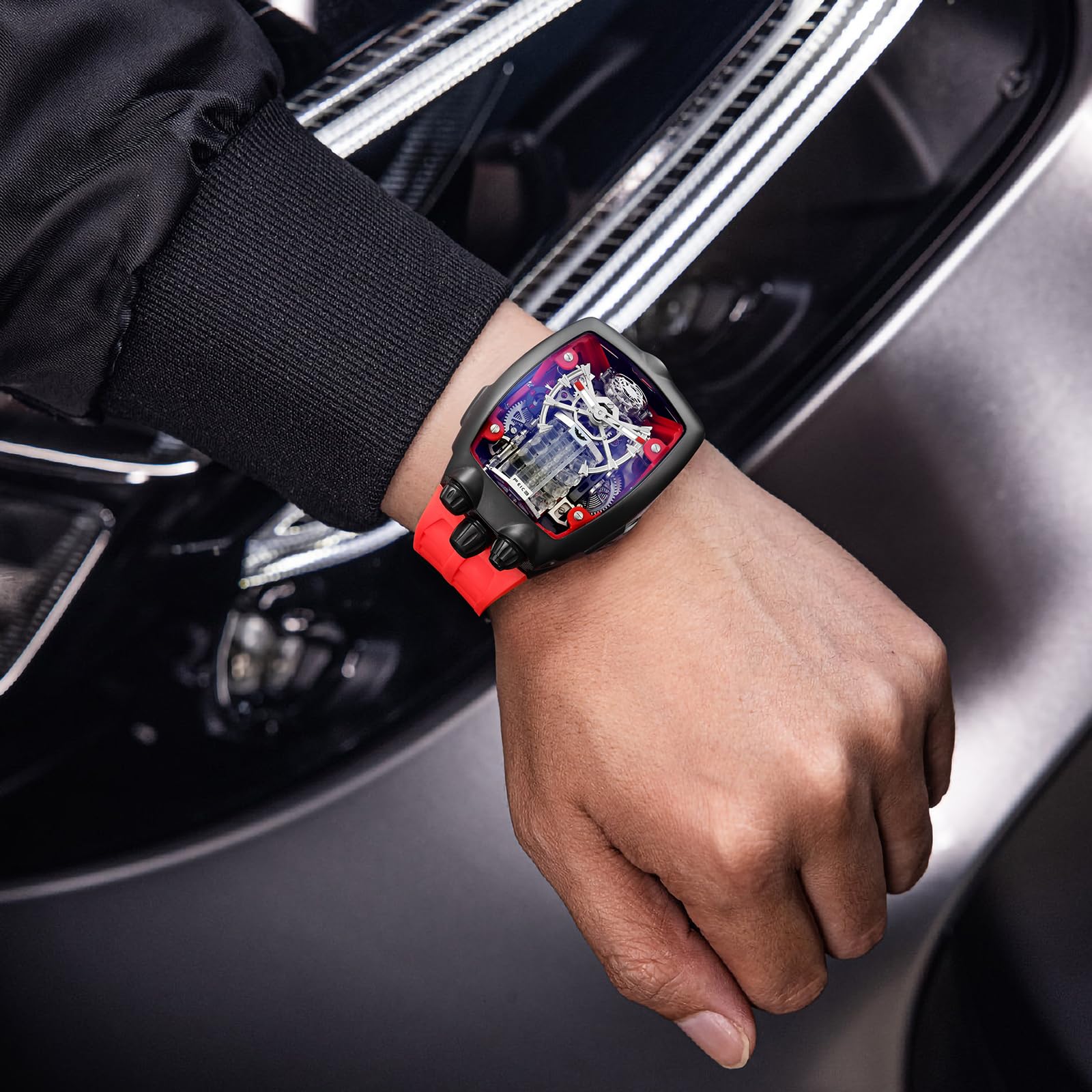FEICE Watches for Men Automatic Skeleton Watch Waterproof Mineral Glass Japanese Movement Supercar Wristwatch Anti Shock Business Tourbillon FM666