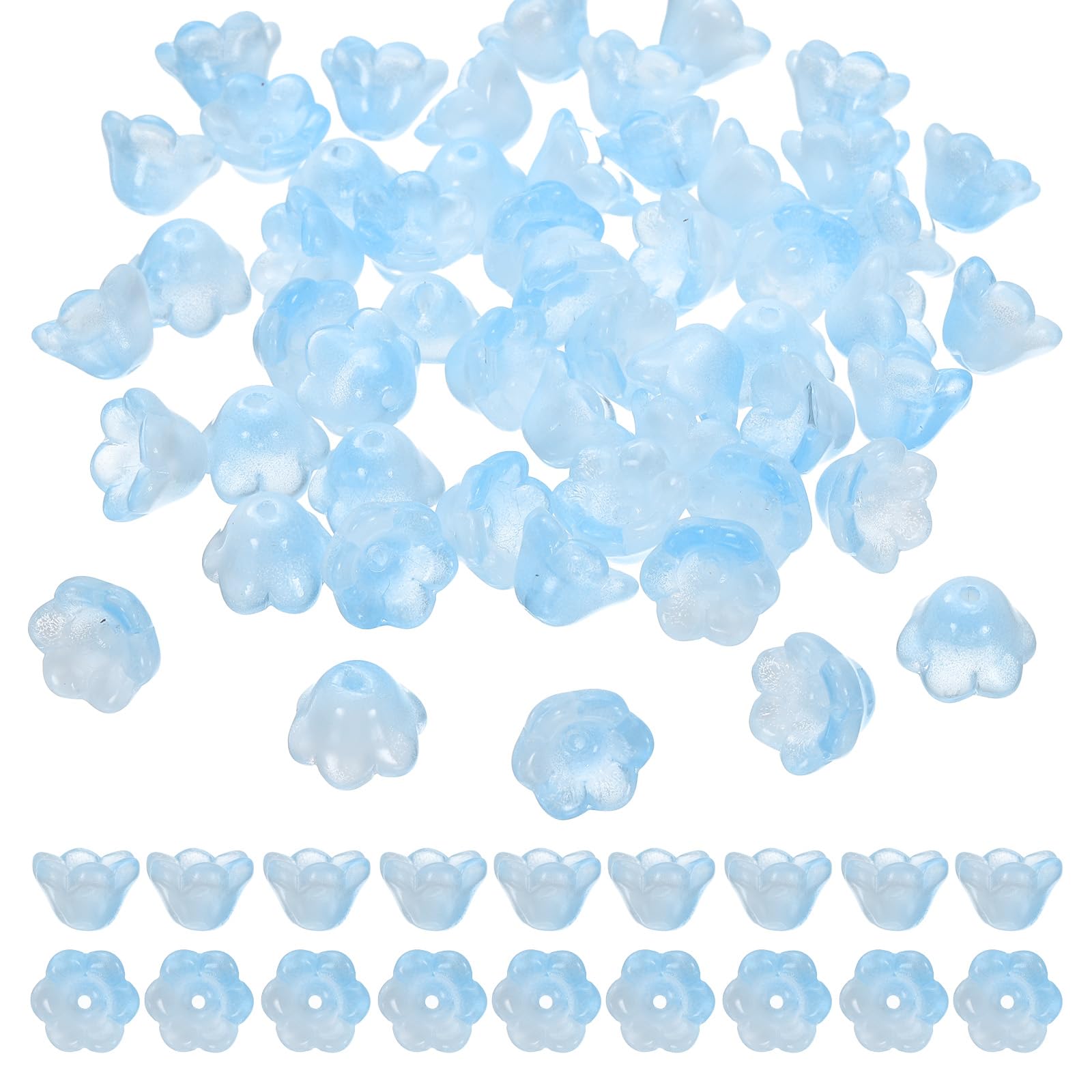 Photo 1 of uxcell 100 Pcs Glass Flower Beads for Jewelry Making, Glass Trumpet Flower Spacer Beads Floral Loose Bead Caps Charm for DIY Necklace Earrings Bracelets Crafts Supplies, Light Blue