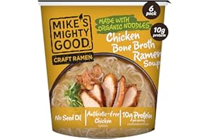 MIKE'S MIGHTY GOOD Mike’s Mighty Good Bone Broth Chicken Ramen Cup (Pack of 6) – 10g Protein Instant Ramen Noodles – Steamed Organic Noodles, Non-GMO, Seed & Palm Oil-Free – Antibiotic-Free Chicken, Rich Broth