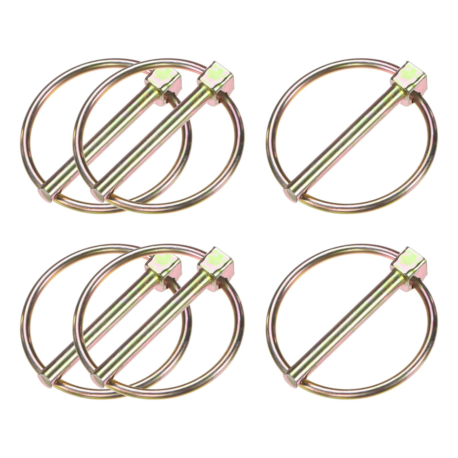 M METERXITY 6-Pack 1/4" Linch Pin with Ring, 1-31/32" Carbon Steel Lynch Pin Trailer Pins for Boat/Truck/Tractor/Trolley/Lawn Mower, Lock Clips Fastener Pin [6x50mm, Colored Zinc]