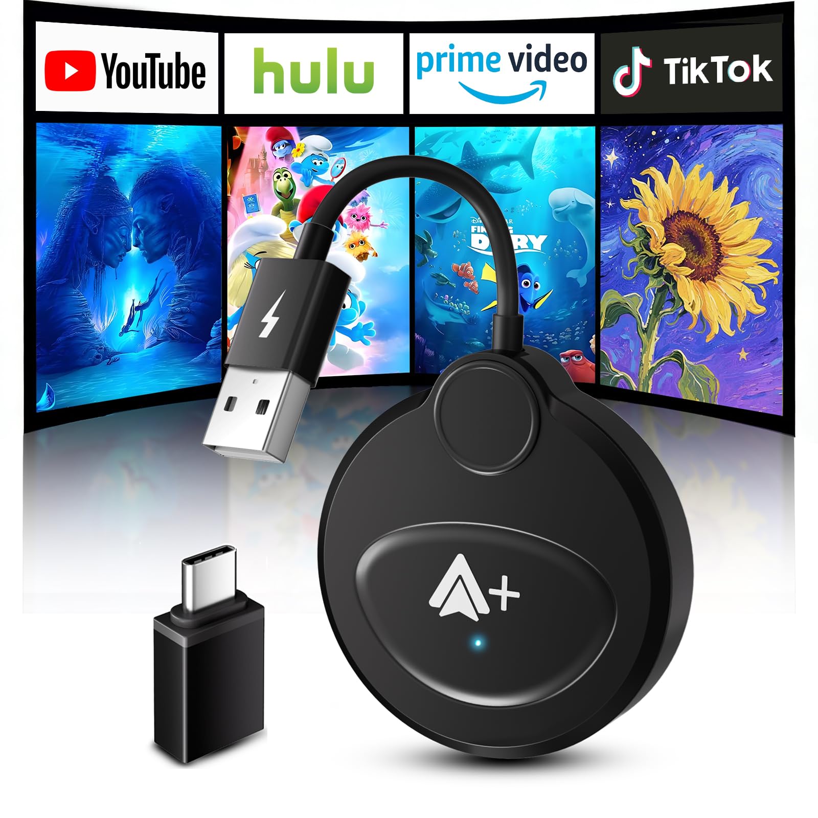 Photo 1 of INVERSE NET Android Auto Wireless Adapter Built-in YouTube TikTok Hulu and More,Watch Video Without WiFi or Bluetooth, SmartBox Support Download Your Favorite APP, Fit for OEM Wired Android Auto Cars