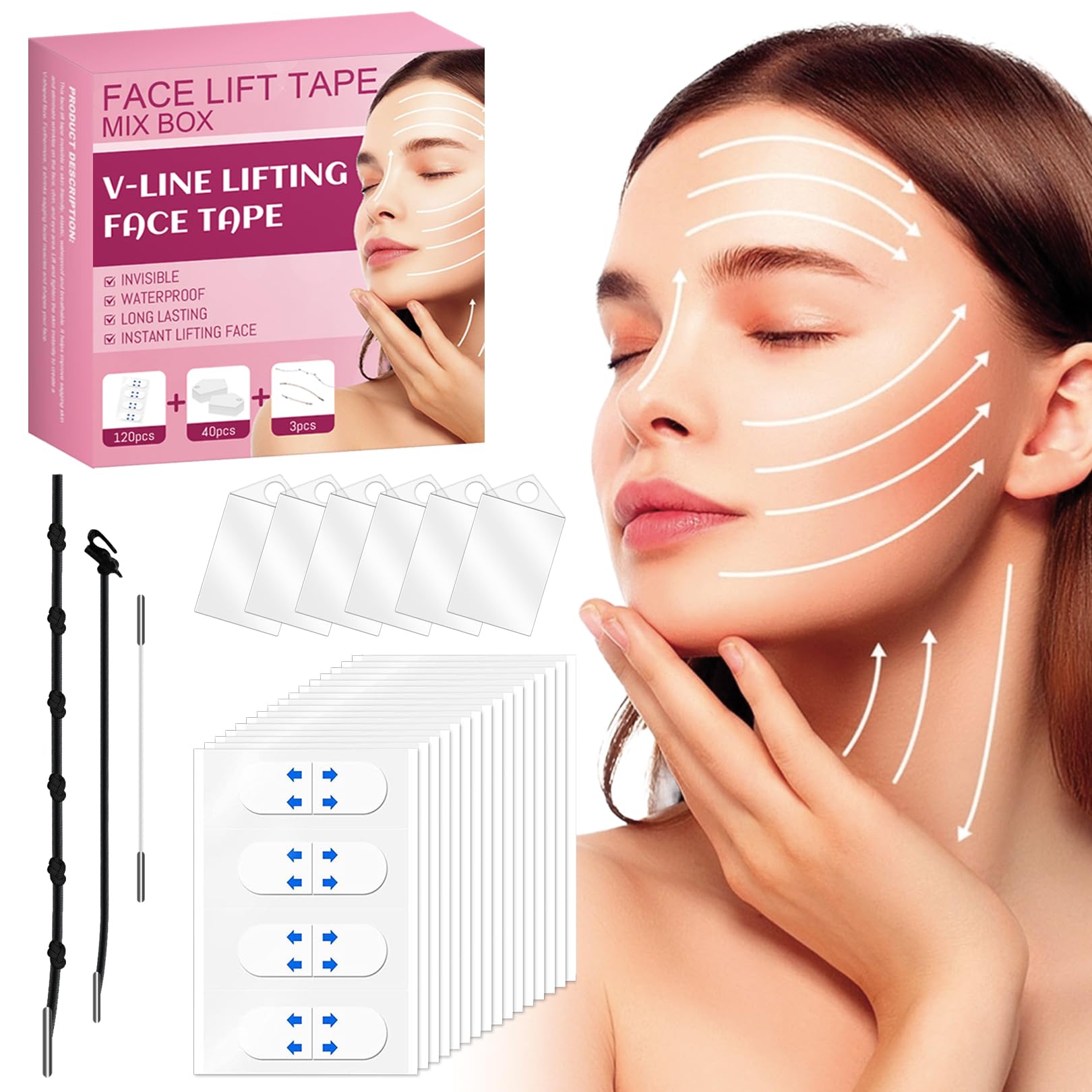 Photo 1 of 160PCS Face Tape Neck Lift Tape Neck Tape Lifting Invisible With String, Silicone Anti Wrinkle Facial Patches V-Shaped Instantly for Facial Wrinkles, for Dounle Chin Forehead Skin Firming