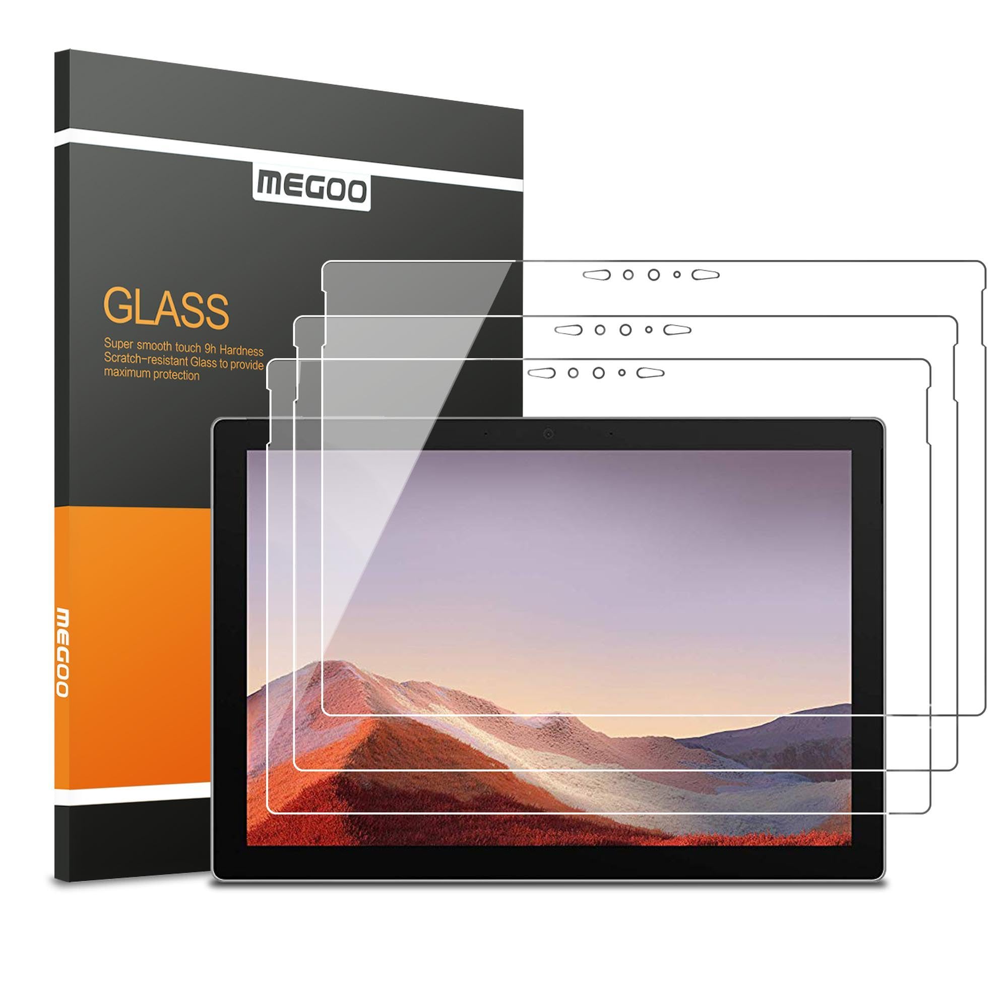 MEGOO [3 Pack] Screen Protector for New Surface Pro 7 Plus/Surface Pro 7, Ultra Clear/High Response/Tempered Glass, Compatible for Microsoft Surface Pro 7 12.3 Inch (2019 Release)
