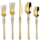 Lemeya 20-Piece Gold Silverware Set for 4,Modern 18/10 Stainless Steel Flatware Set,Unique Rustic Cutlery Utensils Set,Spoon and Fork Set for Home, Restaurant,Wedding,Mirror Polished,Dishwasher Safe