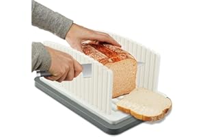 LOQJSS Bread Slicer for Homemade Bread Upgrade Bread Slicing Cutting Guide Adjustable Width Length Foldable Bread Cutter with Crumb Tray Bread Loaf Cutter Slicer for Kitchen Baking(COLOR:White+grey)