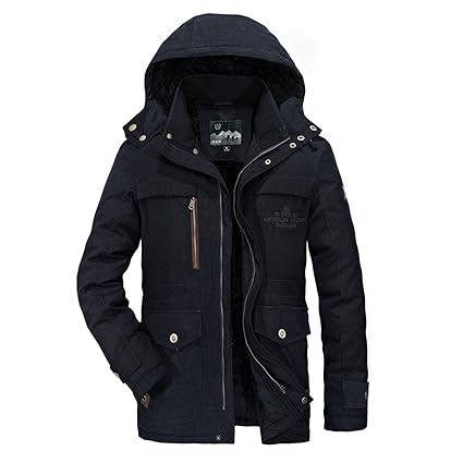 Winterjacke Herren Parka Gefüttert Baumwolle Mantel mit Pelzkragen Jacke Warm Outdoor Kapuzenjacke mit Fell, Blau, Gr. M