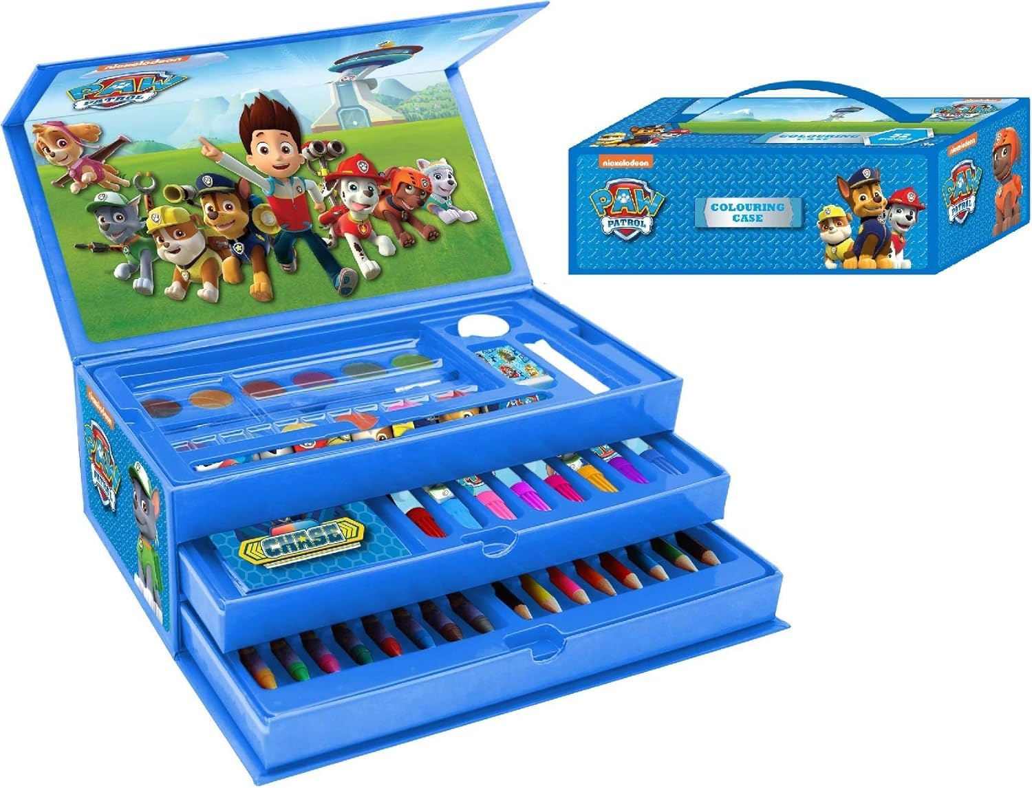 Nickelodeon Paw Patrol Kids 53 Pieces Colouring Art Case Childrens Stationery Set With Watercolour Pencils Toy Gift Xmas